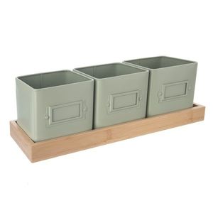 Set ghivece de metal cu suport Orion Greenish, 37 x 13, 5 x 12 cm imagine