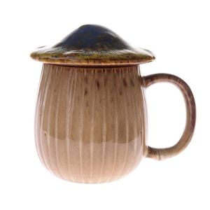 Cană din ceramică cu capac Mushroom, 550 ml, albastru imagine