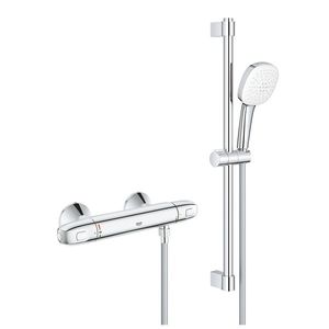 Baterie dus termostatata Grohe Grohtherm 1000 cu set de dus Tempesta Cube crom imagine