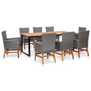 vidaXL Set mobilier de exterior, 9 piese, gri, poliratan, lemn acacia imagine