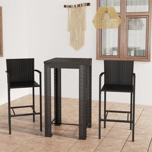 vidaXL Set de bar de exterior cu cotieră, 3 piese, negru, poliratan imagine