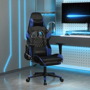 vidaXL Scaun de gaming masaj/suport picioare negru/albastru piele eco imagine