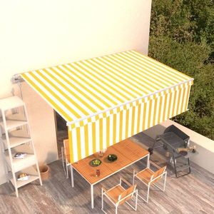 vidaXL Copertină retractabilă automat cu stor, galben&alb, 5x3 m imagine