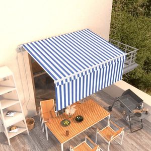 vidaXL Copertină retractabilă automat cu stor, albastru & alb, 3x2, 5 m imagine