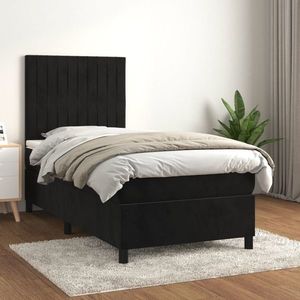 vidaXL Pat box spring cu saltea, negru, 80x200 cm, catifea imagine