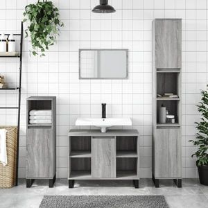 vidaXL Set mobilier de baie, 3 piese, gri sonoma, lemn prelucrat imagine