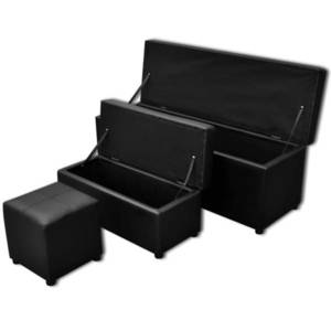 Set banchetă depozitare, piele eco, taburet pt. picioare, negru, 3 buc imagine