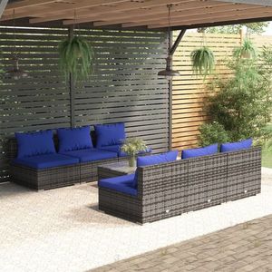 vidaXL Set mobilier de exterior cu perne, 7 piese, gri, poliratan imagine