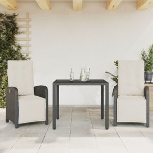 vidaXL Set bistro cu perne, 3 piese, negru, poliratan imagine