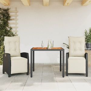 vidaXL Set mobilier de grădină cu perne, 3 piese, negru, poliratan imagine