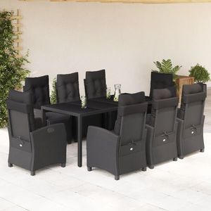 vidaXL Set mobilier de grădină cu perne, 9 piese, negru, poliratan imagine