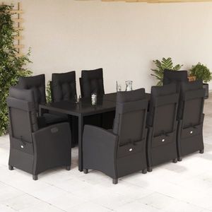 vidaXL Set mobilier de grădină cu perne, 9 piese, negru, poliratan imagine