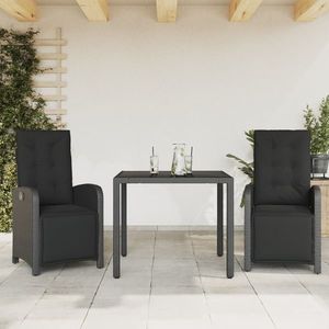 vidaXL Set bistro cu perne, 3 piese, negru, poliratan imagine