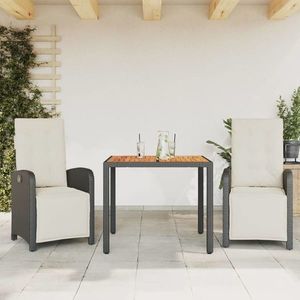 vidaXL Set bistro cu perne, 3 piese, negru, poliratan imagine