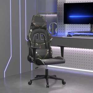 vidaXL Scaun de gaming de masaj, negru și camuflaj, piele ecologică imagine