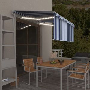 vidaXL Copertină automată cu stor&LED&senzor vânt albastru&alb 3x2, 5 m imagine