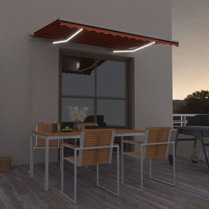 vidaXL Copertină retractabilă manual LED, portocaliu & maro 300x250 cm imagine