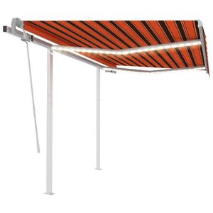 vidaXL Copertină retractabilă manual cu LED portocaliu & maro 3x2, 5 m imagine