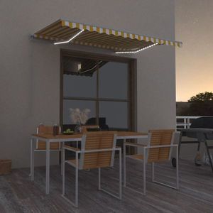 vidaXL Copertină retractabilă manual cu LED, galben și alb, 300x250 cm imagine