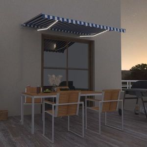 vidaXL Copertină retractabilă manual cu LED albastru și alb 300x250 cm imagine