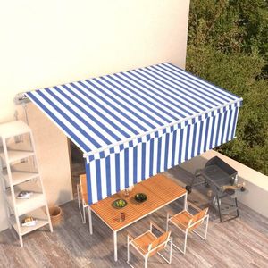 vidaXL Copertină retractabilă automat cu stor, albastru&alb, 5x3 m imagine