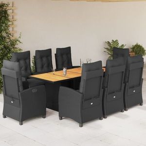 vidaXL Set mobilier de grădină cu perne, 9 piese, negru, poliratan imagine