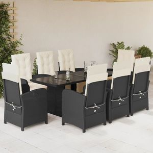 vidaXL Set mobilier de grădină cu perne, 9 piese, negru, poliratan imagine