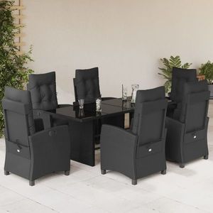 vidaXL Set mobilier de grădină cu perne, 7 piese, negru, poliratan imagine