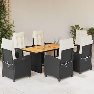 vidaXL Set mobilier de grădină cu perne, 7 piese, negru, poliratan imagine