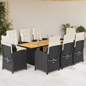 vidaXL Set mobilier de grădină cu perne, 9 piese, negru, poliratan imagine