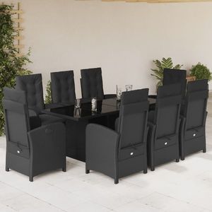 vidaXL Set mobilier de grădină cu perne, 9 piese, negru, poliratan imagine