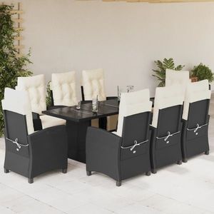 vidaXL Set mobilier de grădină cu perne, 9 piese, negru, poliratan imagine