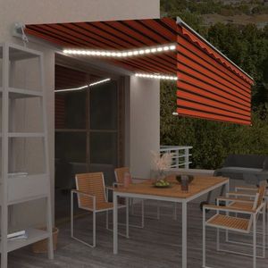 vidaXL Copertină retractabilă automat stor&LED&senzor oranj&maro 5x3 m imagine