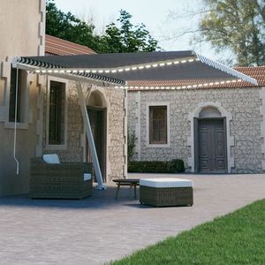 vidaXL Copertină retractabilă manual LED, albastru și alb, 450x300 cm imagine