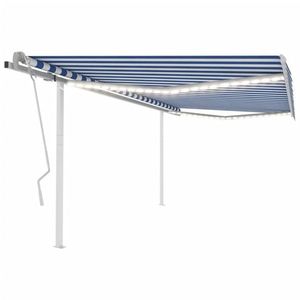 vidaXL Copertină retractabilă manual, cu LED, albastru și alb 4, 5x3 m imagine