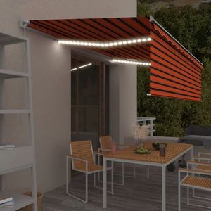 vidaXL Copertină retractabilă manual cu stor&LED, portocaliu&maro 5x3m imagine