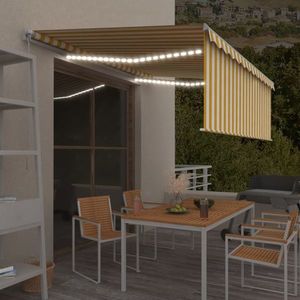 vidaXL Copertină retractabilă manual cu stor&LED, galben&alb, 4, 5x3 m imagine