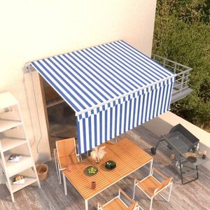 vidaXL Copertină retractabilă automat cu stor, albastru&alb, 3, 5x2, 5 m imagine