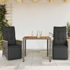 vidaXL Set mobilier de bistro cu perne, 3 piese, gri, ratan PE imagine