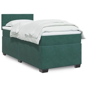 vidaXL Pat box spring cu saltea, verde închis, 100x200 cm, catifea imagine