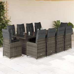 Set mobilier de exterior cu perne, 11 piese, gri, poliratan imagine