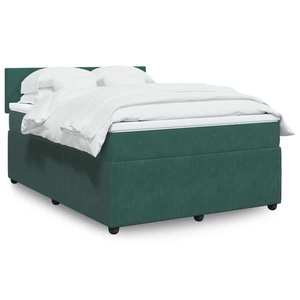 vidaXL Pat box spring cu saltea, verde închis, 160x200 cm, catifea imagine