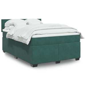 vidaXL Pat box spring cu saltea, verde închis, 160x200 cm, catifea imagine