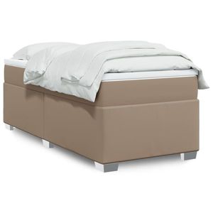 vidaXL Pat box spring cu saltea, cappuccino, 90x200 cm piele ecologică imagine