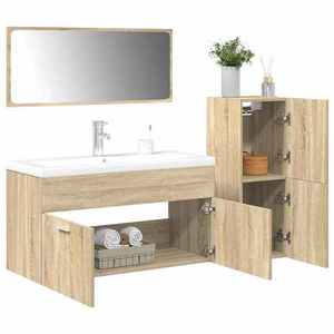 vidaXL Set mobilier de baie, 4 piese, stejar sonoma, lemn prelucrat imagine