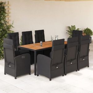 vidaXL Set mobilier de grădină cu perne, 9 piese, negru, poliratan imagine