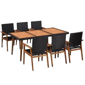 vidaXL Set mobilier de exterior, 7 piese, negru și maro, poliratan imagine