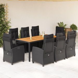 vidaXL Set mobilier de grădină cu perne, 9 piese, negru, poliratan imagine