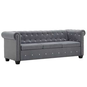 vidaXL Canapea Chesterfield cu 3 locuri, catifea, 199x75x72 cm, gri imagine