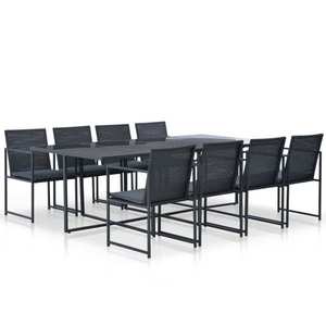 vidaXL Set mobilier de exterior cu perne, 9 piese, negru, poliratan imagine